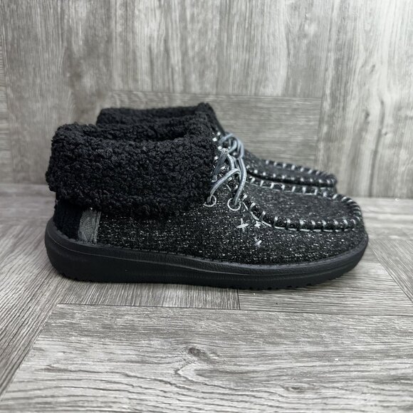 Hey Dude Wendy Fold Kids size 2 Brushed Cozy Slip On Shoes - Picture 1 of 8